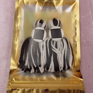 Black and White Checkered Tassel Earrings